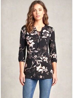 WHBM BLACK WITH PINK BLUSH FLORAL TUNIC